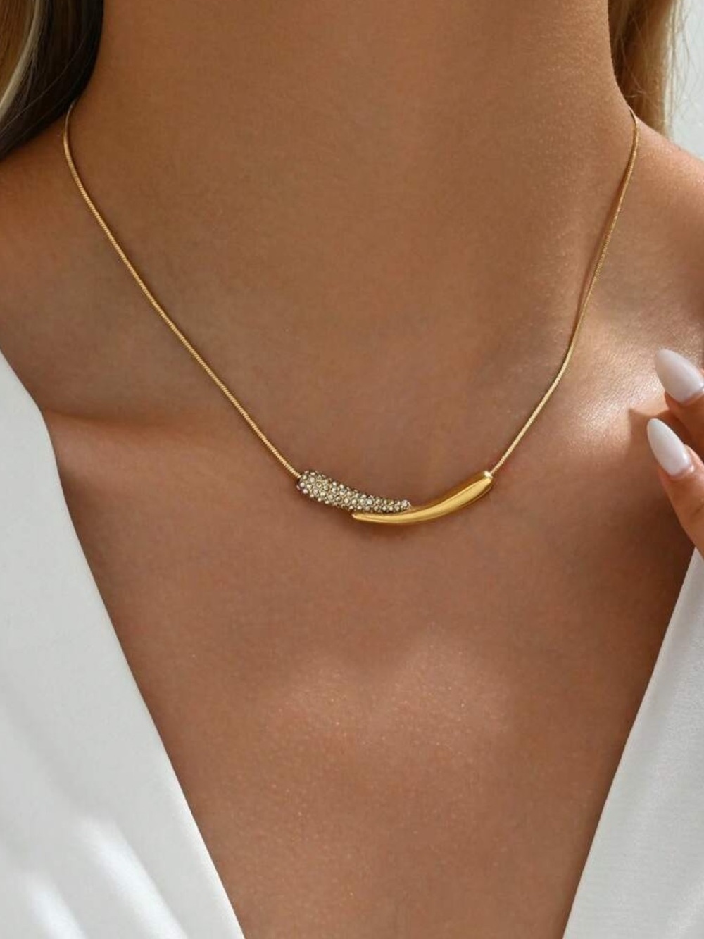 Sculptural Gold Bar Crystal Pendant Necklace